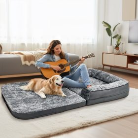 2025 Large Human Dog Bed with 10cm Thick Sponge, Giant Pet Bed with U Shape Pillow for Adult, Removable and Washable Cover Grey