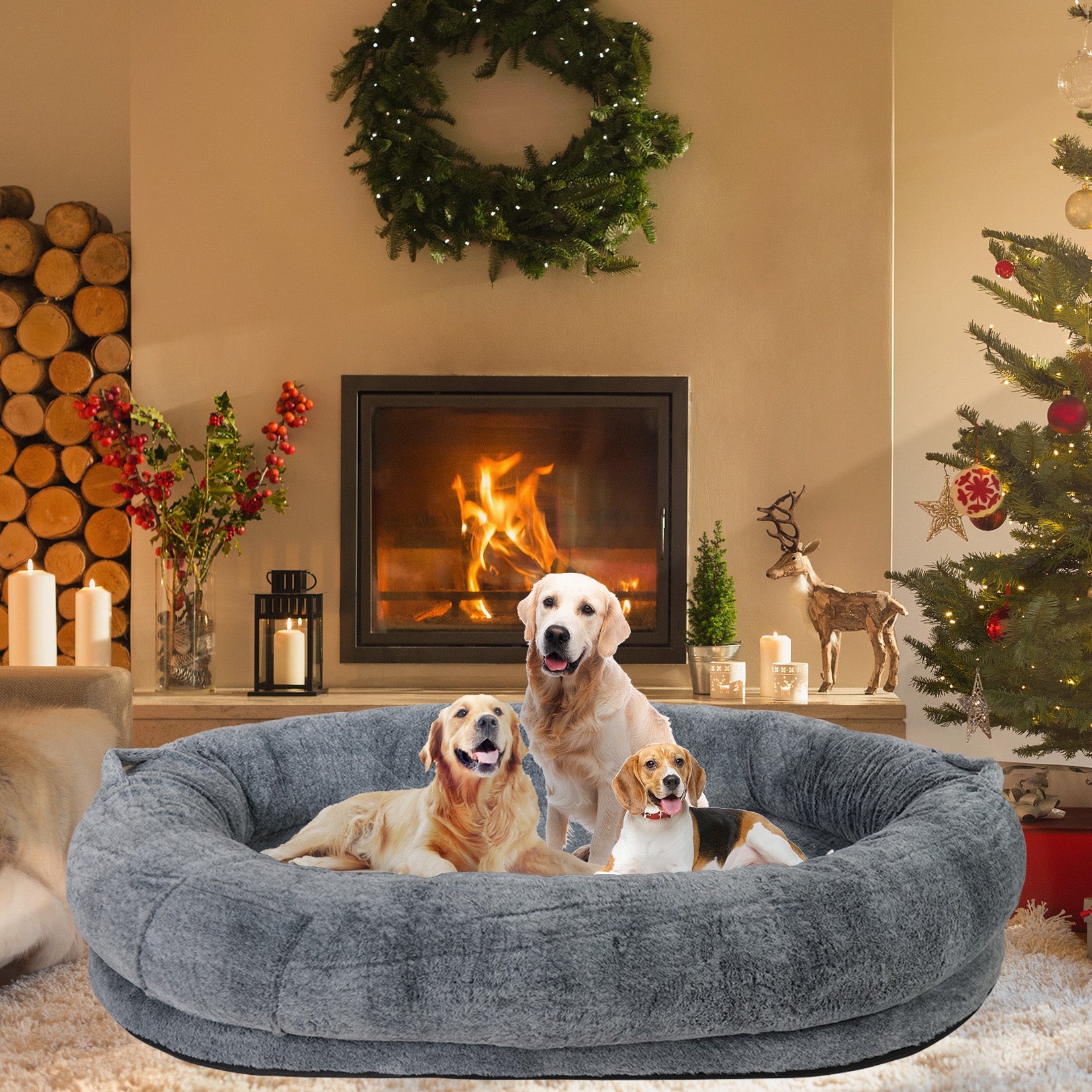 Giant Oval Dog Bed Extra Large Dog Bed for You and Pets Warm Sleeping Bed Grey - Image 5