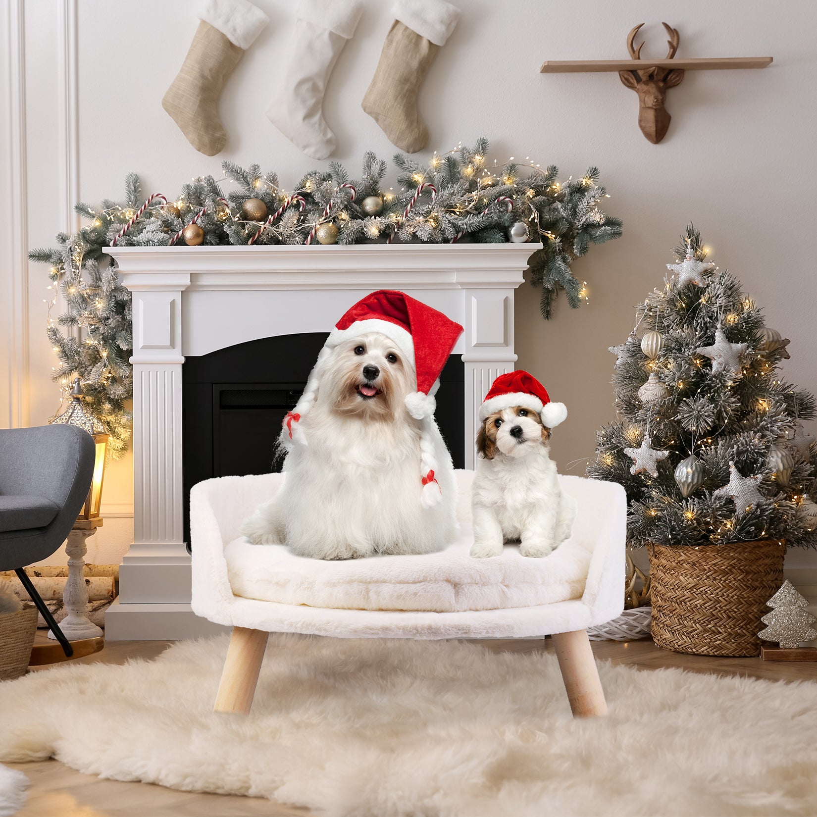 Luxury Pet Soft Warm Bed Wood Legs with Washable Cushion Pad - Image 3