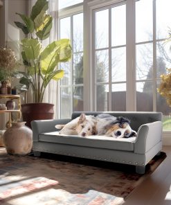 Luxury Large Dog Bed Pet Snuggle Sofa with Microfiber Leather Upholstered Sofa Bed
