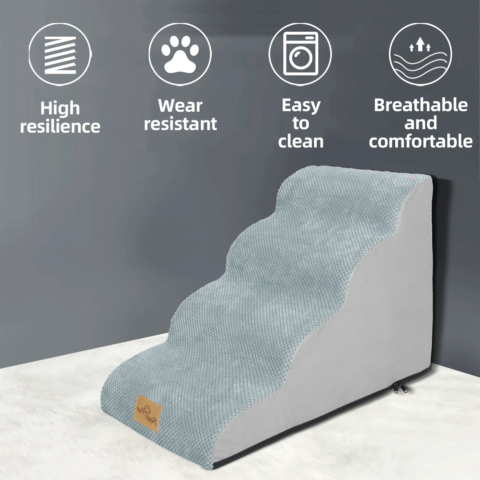 High Density Foam Dog Stairs For High Bed Sofa, 3/4/5 Steps Stairs Washable Cover - Image 4