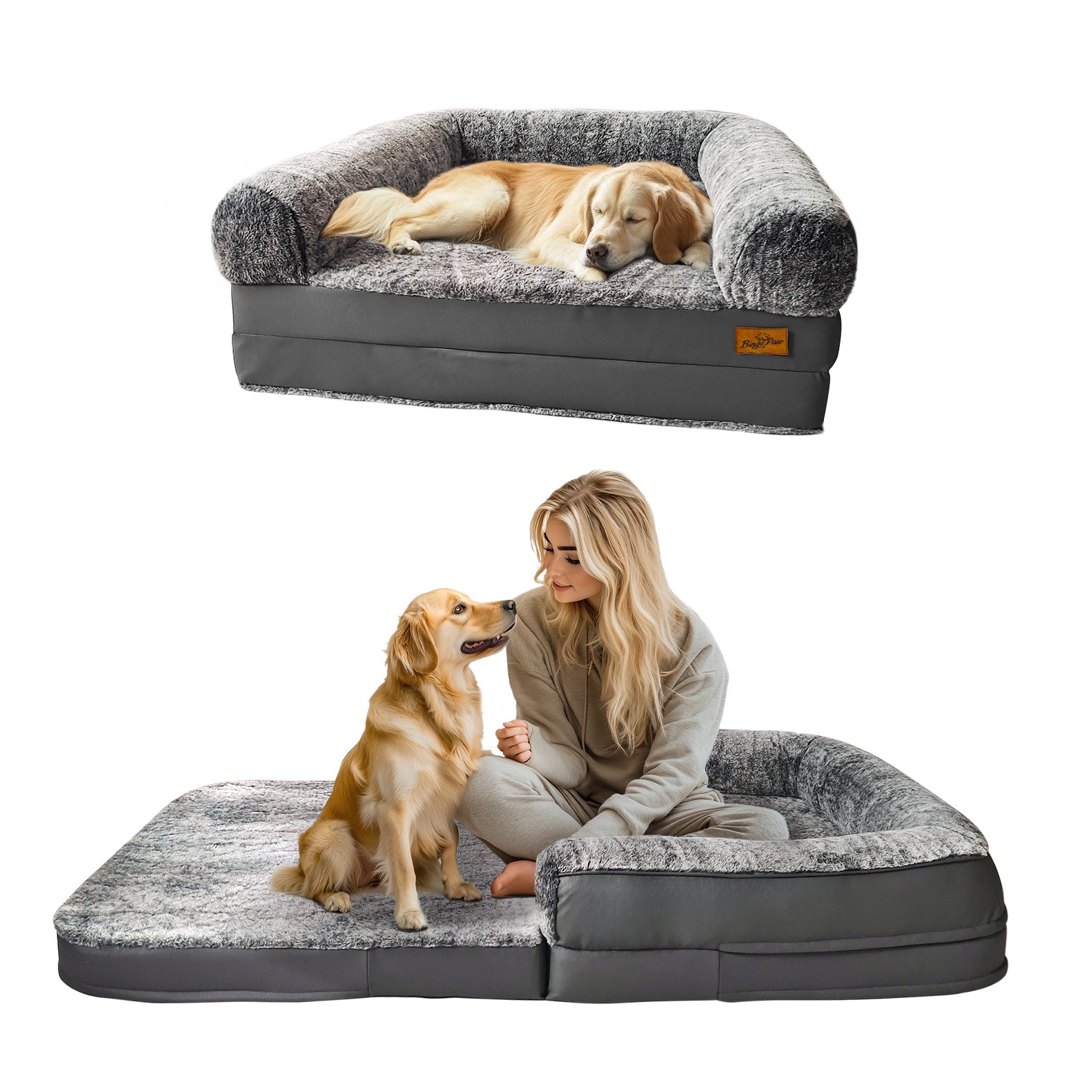 2025 Large Human Dog Bed with 10cm Thick Sponge, Giant Pet Bed with U Shape Pillow for Adult, Removable and Washable Cover Grey - Image 3