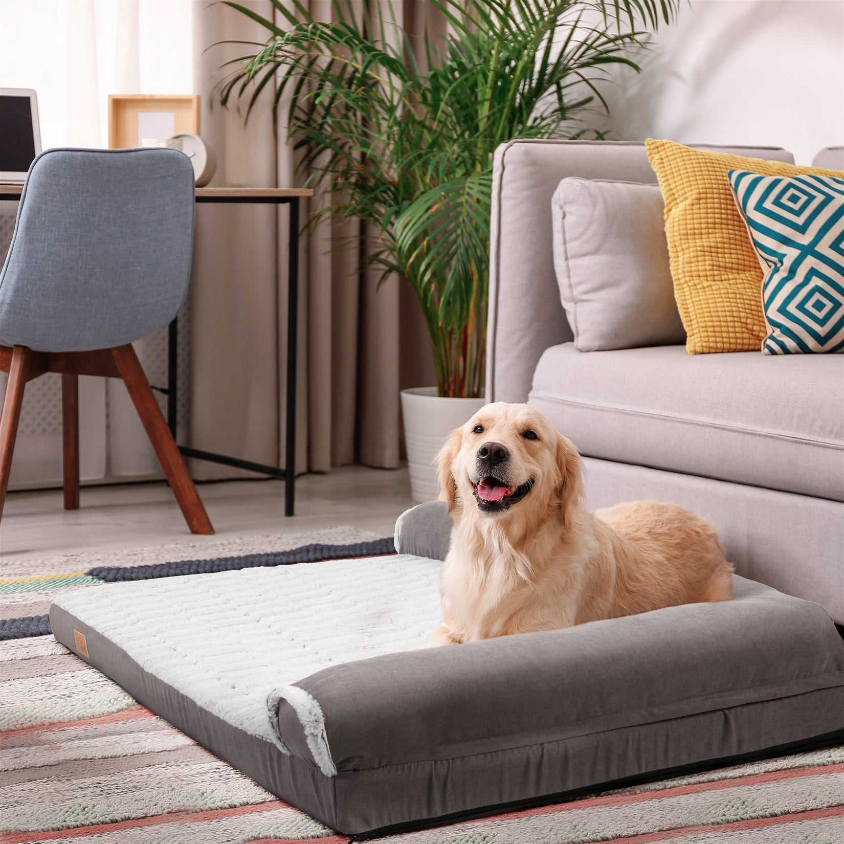 Orthopedic Sponge Pet Bed Warm Faux Fur Sofa Bed with Removable Cover - Image 2
