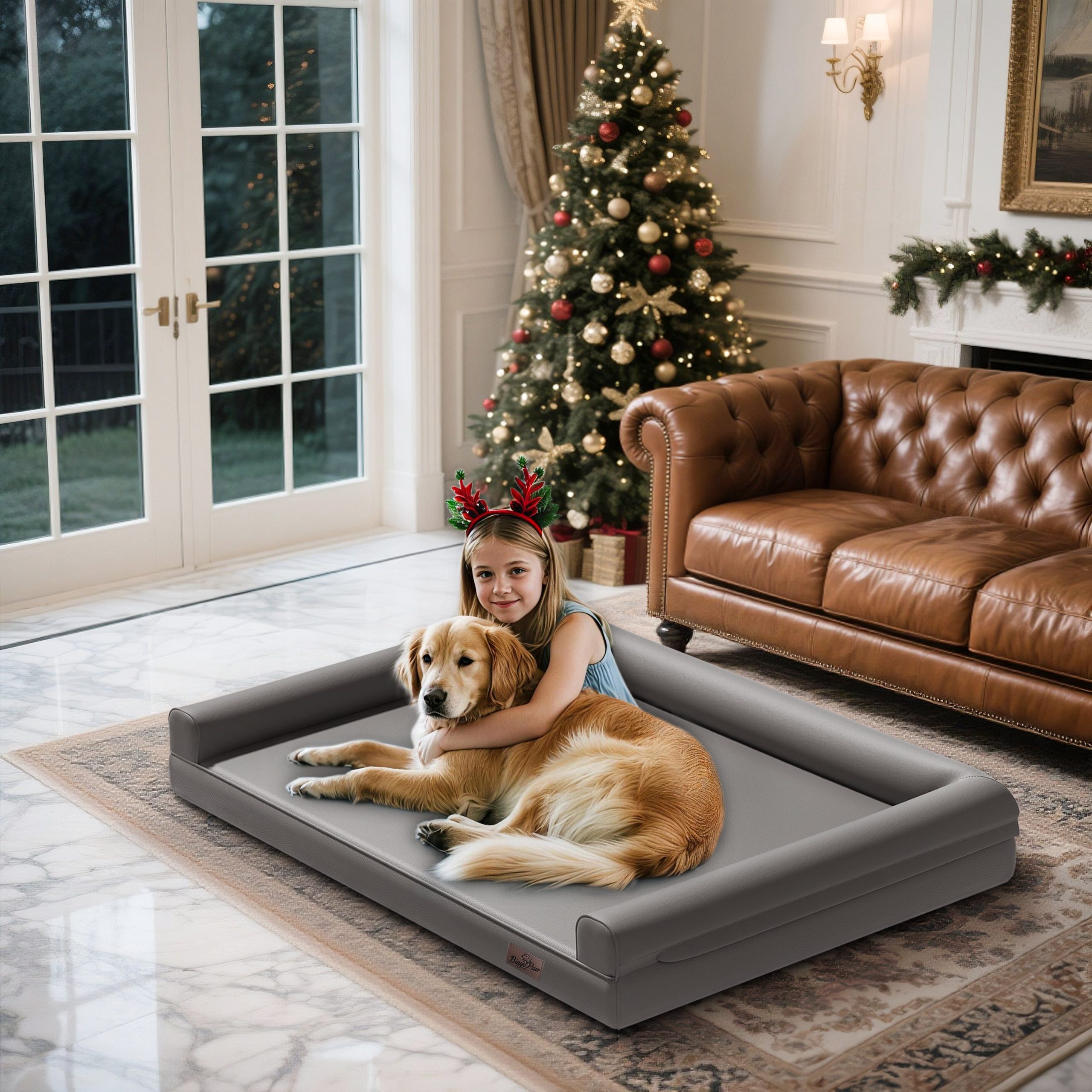 Large Orthopedic Dog Bed Pet Sofa Couch Memory Foam Waterproof Cover Bed Gray - Image 2