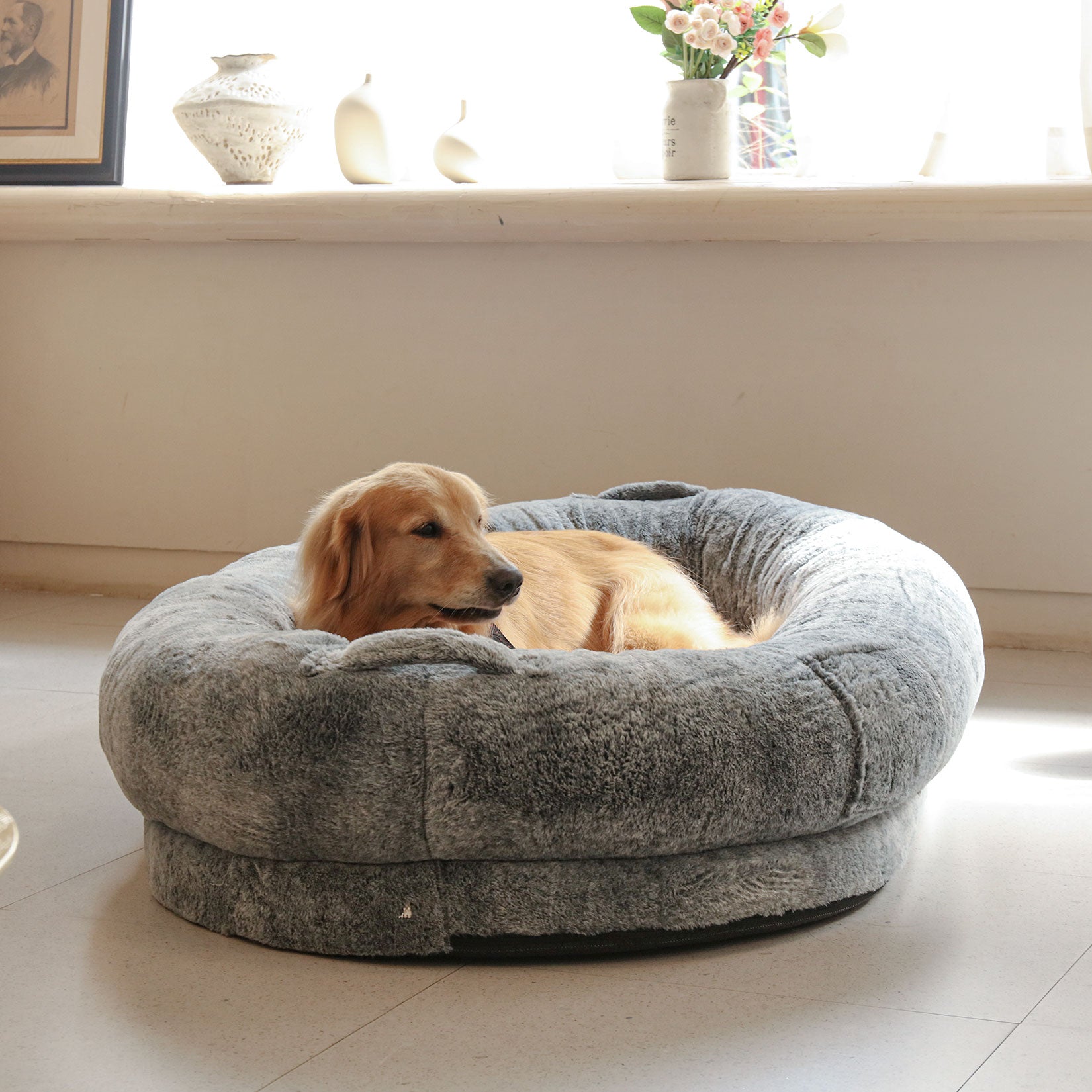 Giant Oval Dog Bed Extra Large Dog Bed for You and Pets Warm Sleeping Bed Grey - Image 2
