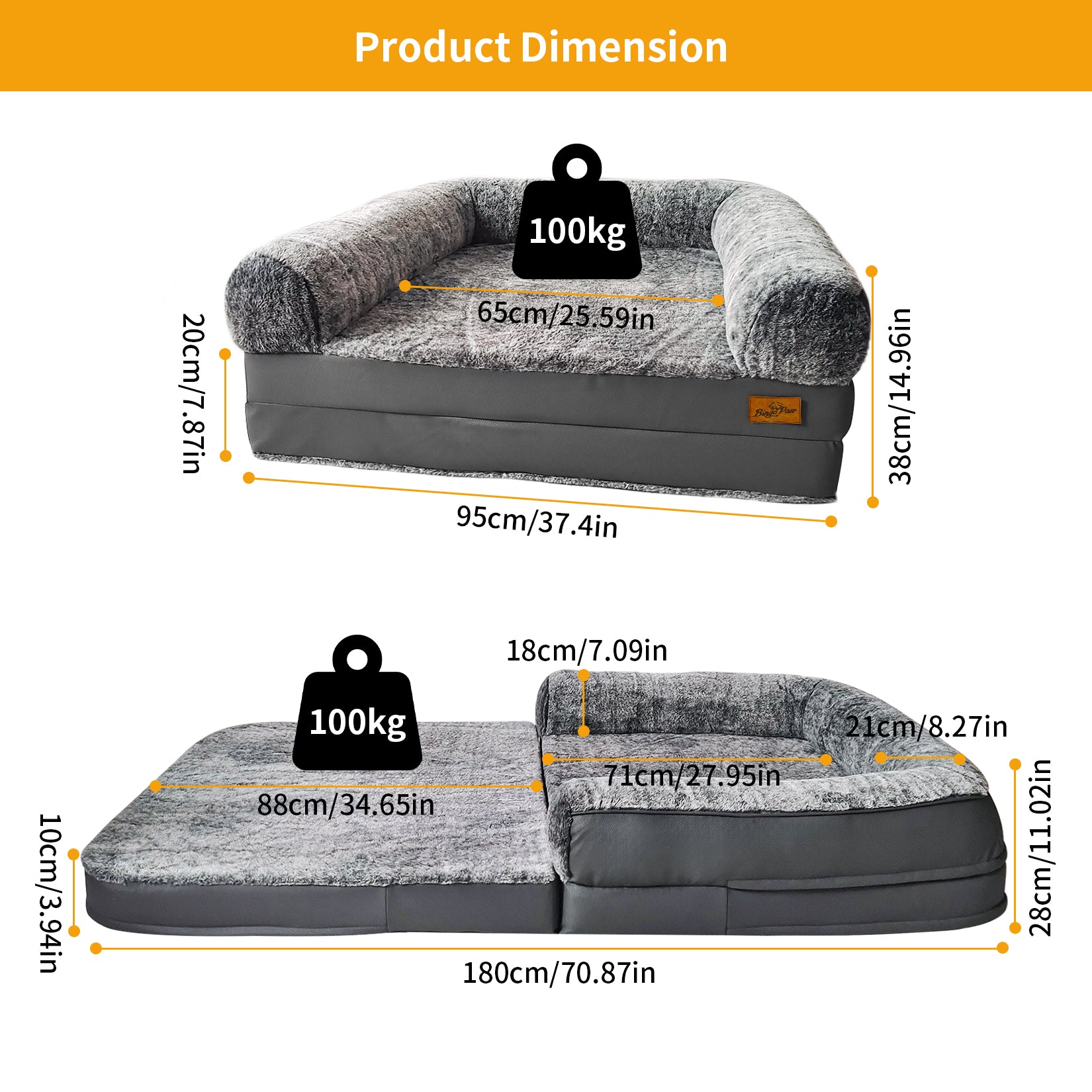 2025 Large Human Dog Bed with 10cm Thick Sponge, Giant Pet Bed with U Shape Pillow for Adult, Removable and Washable Cover Grey - Image 2