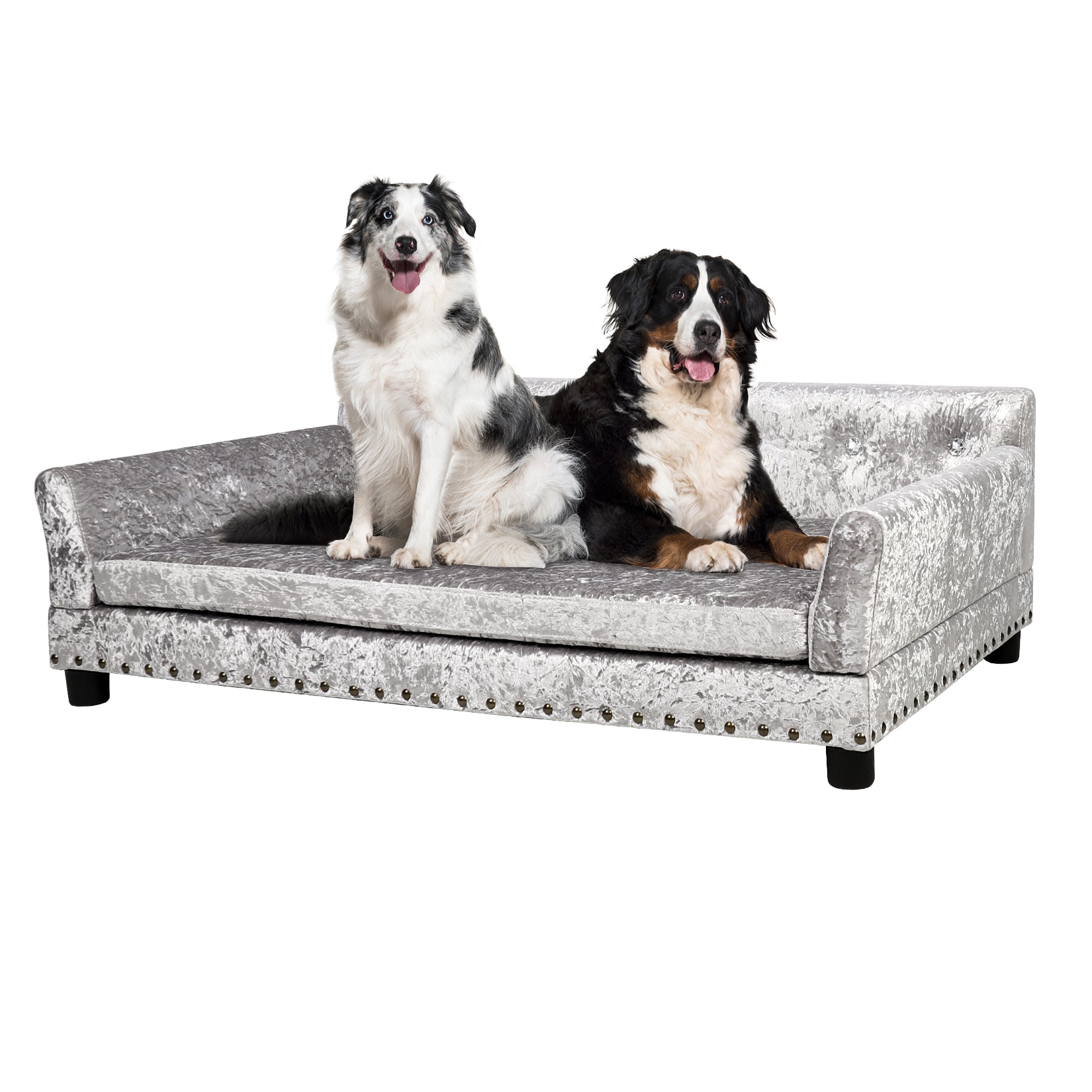 Pet Dog Couch Bed Deluxe Dutch Velvet Upholstered Sofa Bed Removable Cushion - Image 2