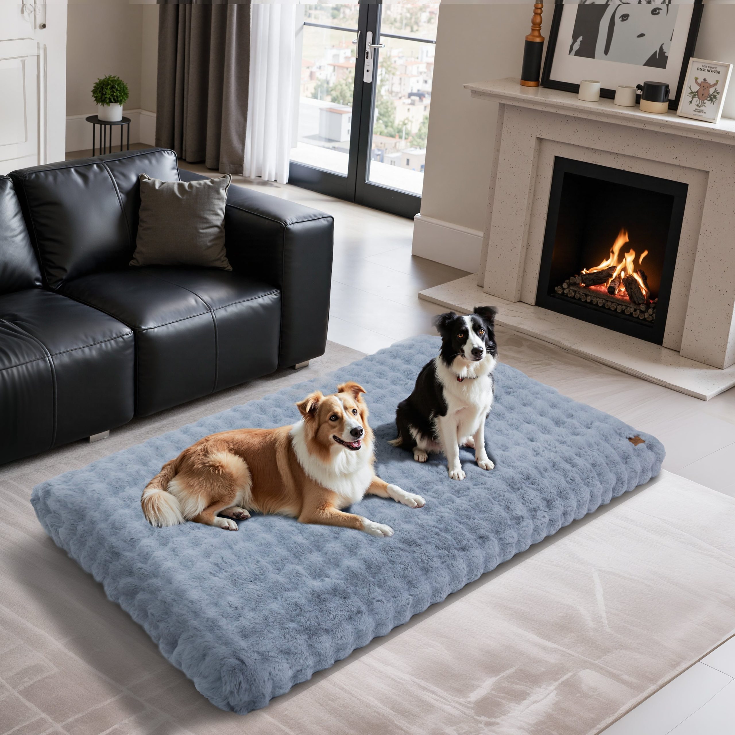 2025 Fluffy Deluxe Plush Dog Bed with Supportive Base Comfort Pet Sleeping Mat Crate Bed with Removable Cover for Different Sizes Dogs Breeds