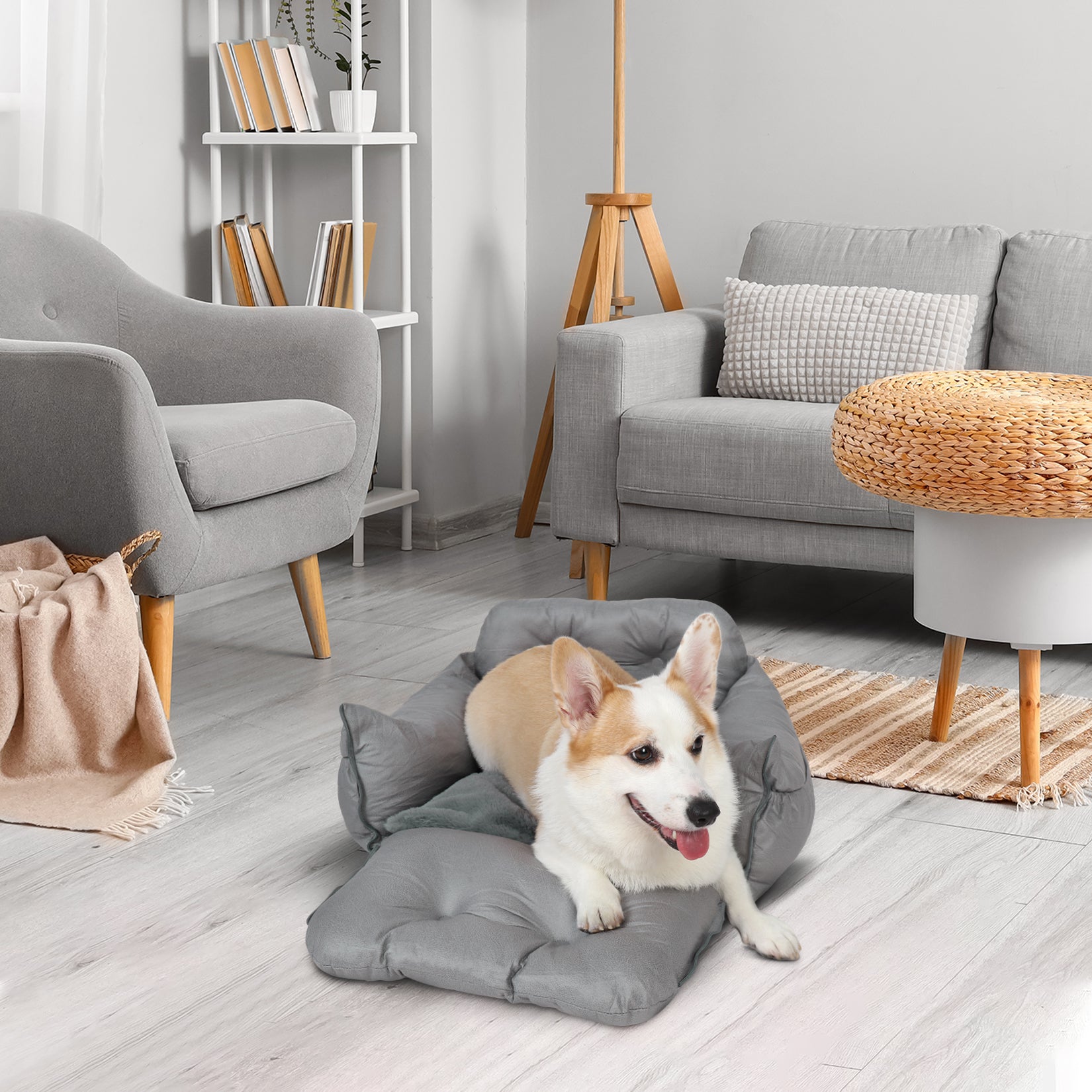 Pet Car Seat: Semi-closed Dog Pet Travel Bed Car Booter Seat with Handle and Safety Belt for Small Animals, Outdoor Trips - Image 3