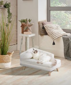 L Shape Cat Sofa Bed Wood Legs with Cushion Mat Pillow Chaise Stool