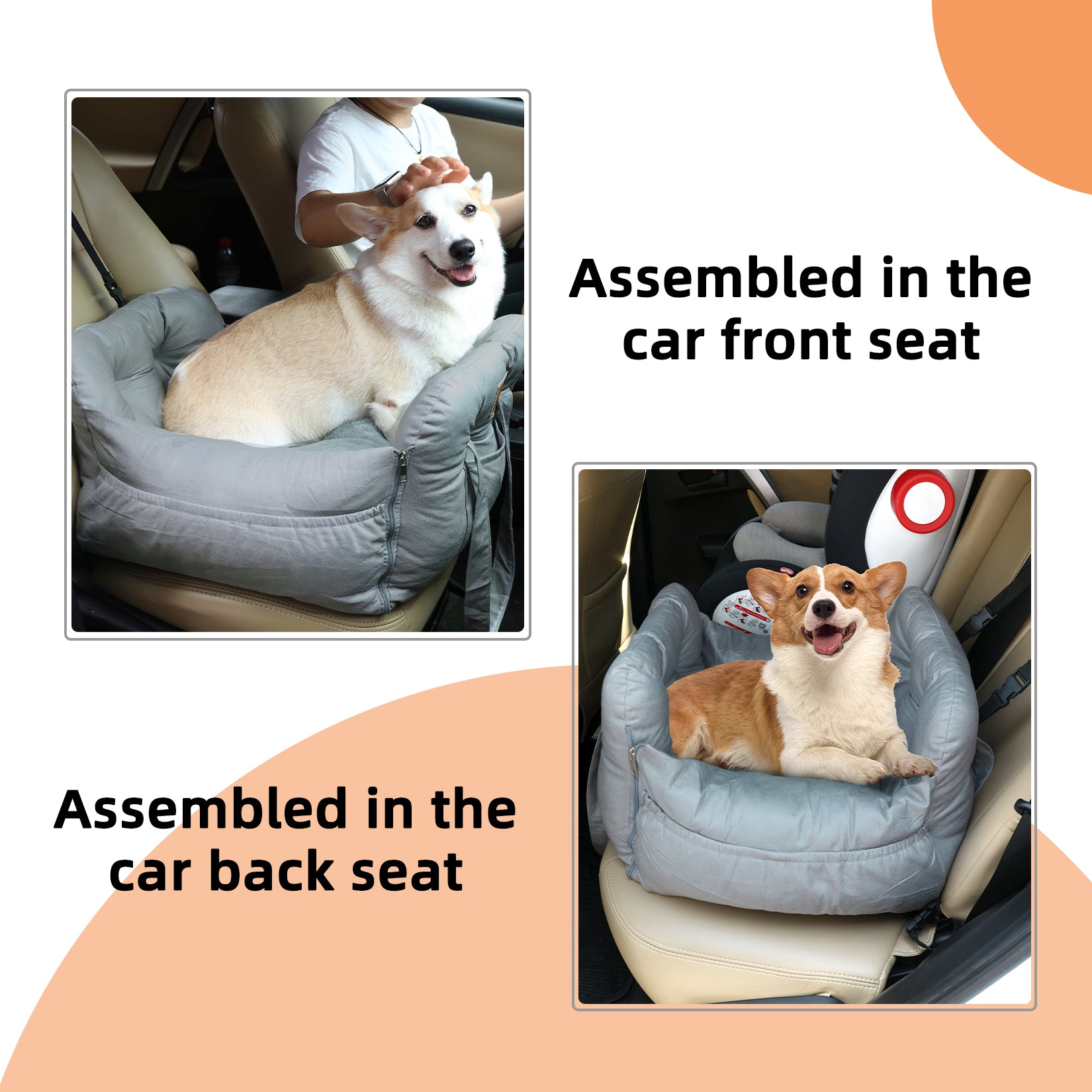 Pet Car Seat: Semi-closed Dog Pet Travel Bed Car Booter Seat with Handle and Safety Belt for Small Animals, Outdoor Trips - Image 4