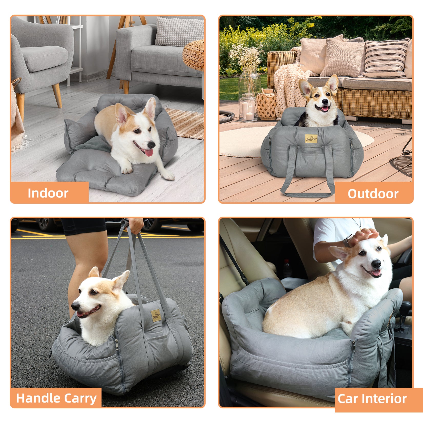 Pet Car Seat: Semi-closed Dog Pet Travel Bed Car Booter Seat with Handle and Safety Belt for Small Animals, Outdoor Trips - Image 5