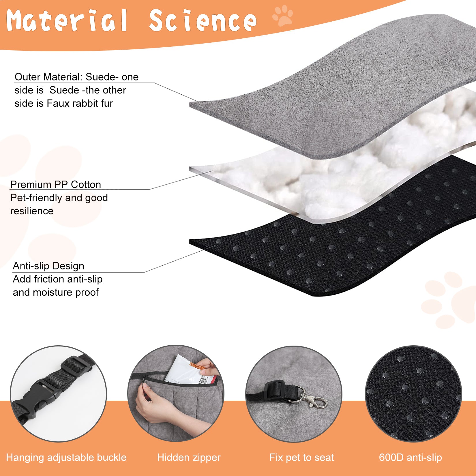 Soft Dog Car Seat Safe Anti-Slip Travel Portable Dog Booster with Pockets - Image 5