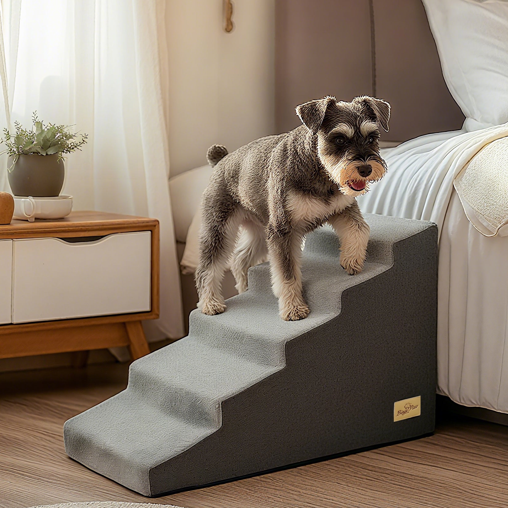 Sponge Dog Stairs for Bed & Sofa, 4 Step Dog Stairs, Dog Bed Steps for High Places, Non-Slip Gray Pet Stairs for Small Dogs - Image 2