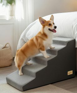 Sponge Dog Stairs for Bed & Sofa, 4 Step Dog Stairs, Dog Bed Steps for High Places, Non-Slip Gray Pet Stairs for Small Dogs