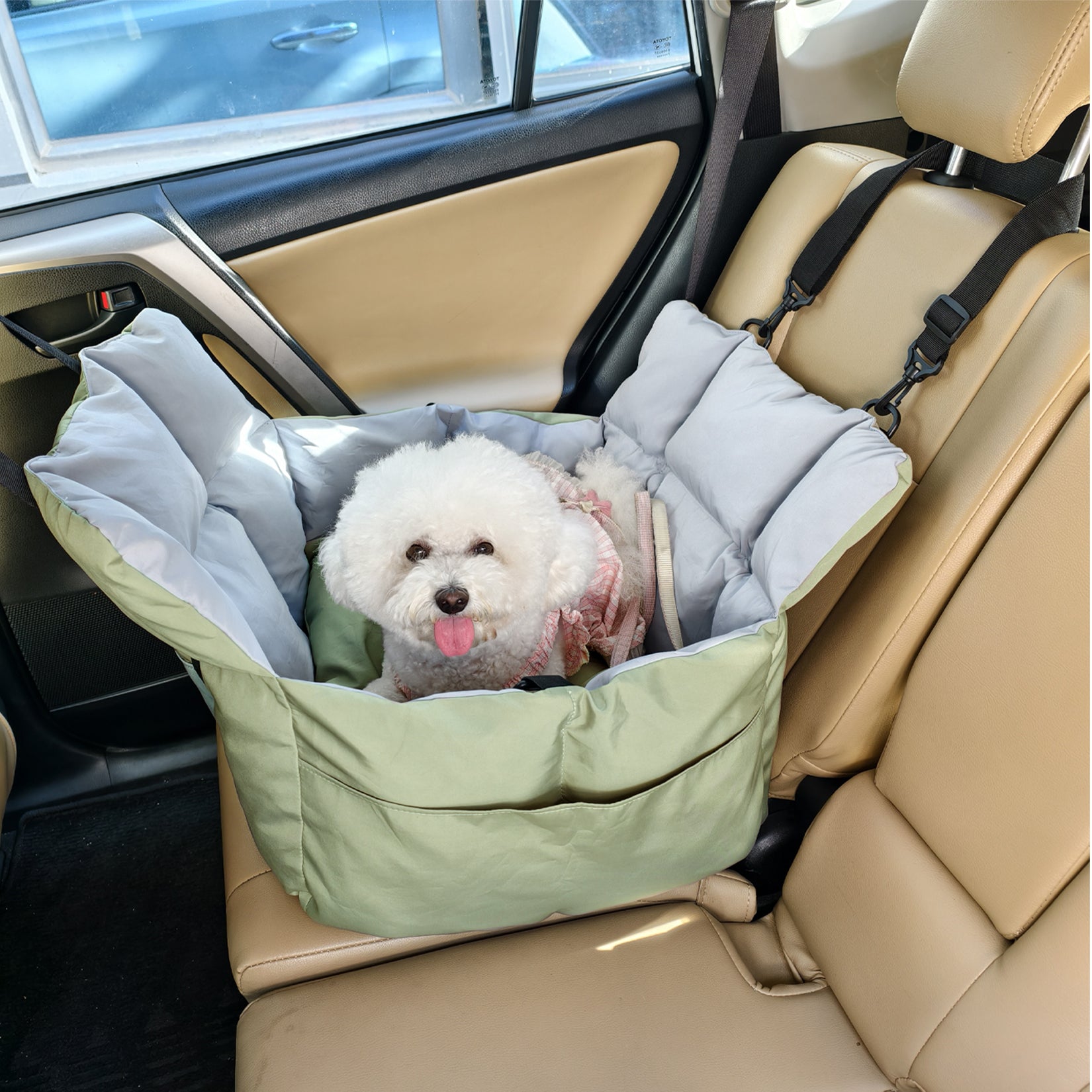 Puppy Travel Carrier Bed: Dog Booster Car Seat Pet Travel Carrier Bed with Safety Belt, Storage Pocket for Vehicles, Shoulder Strap/ Handle - Image 2