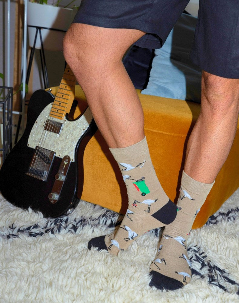 Mens Bin Chicken Bamboo Sock - Stone - Image 2