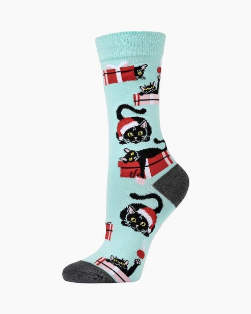 Womens Meowy Christmas Bamboo Sock