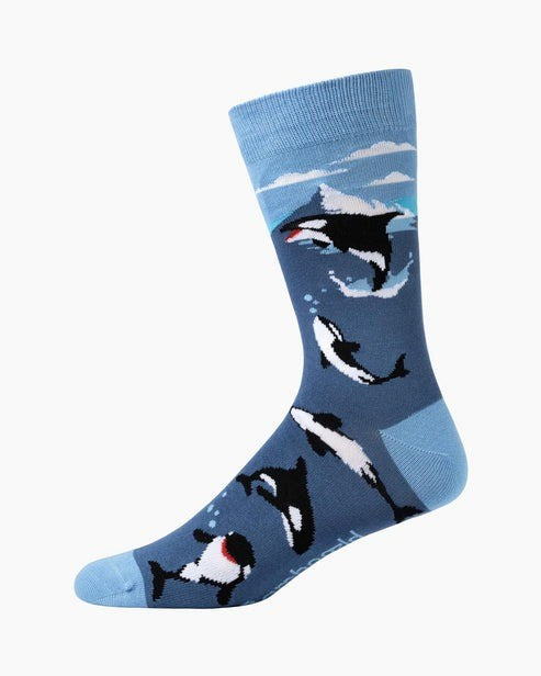 Mens Orca Whale Bamboo Socks - Blue