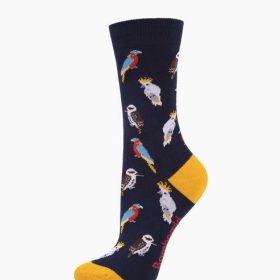  Womens Aussie Birds Bamboo Sock Navy