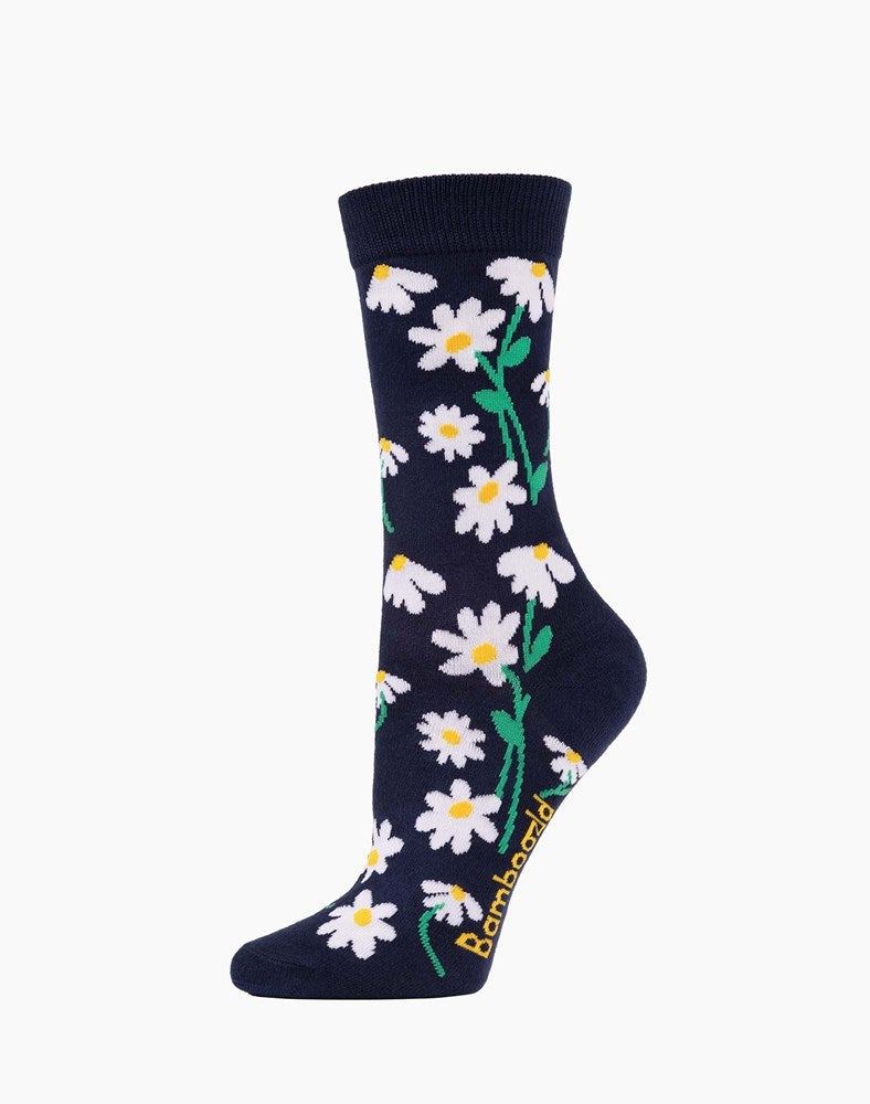 Womens Daisies Bamboo Sock (Navy)