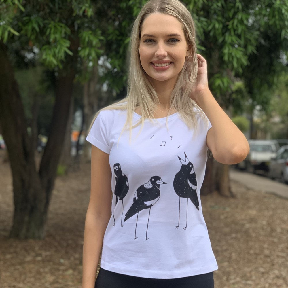 Singing Magpies White Womens Tee - Image 2