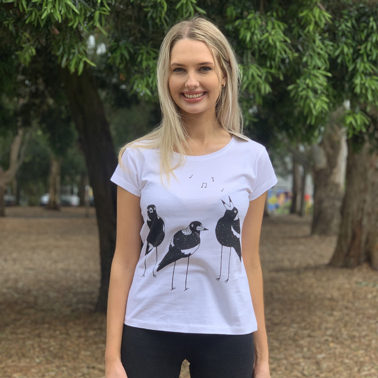 Singing Magpies White Womens Tee - Image 4