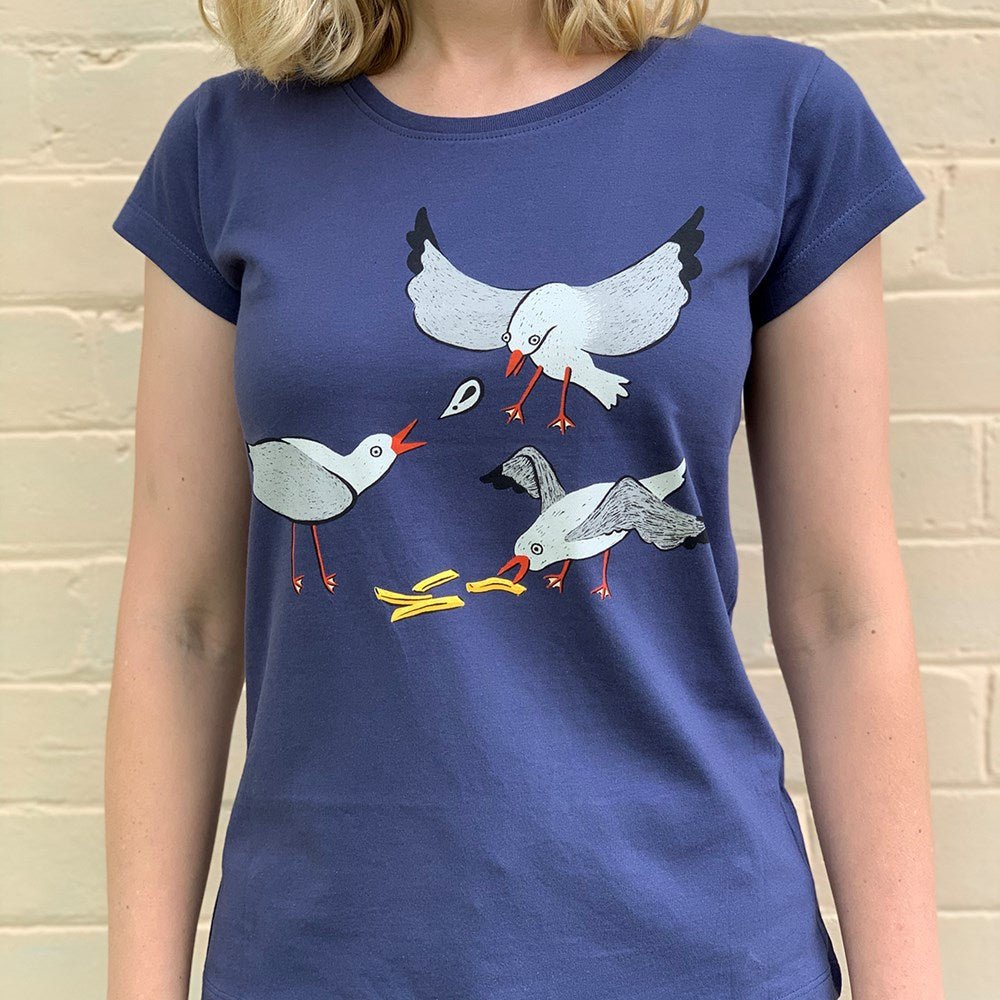 Seagull Squabble Dusky Blue Womens Tee - Image 3