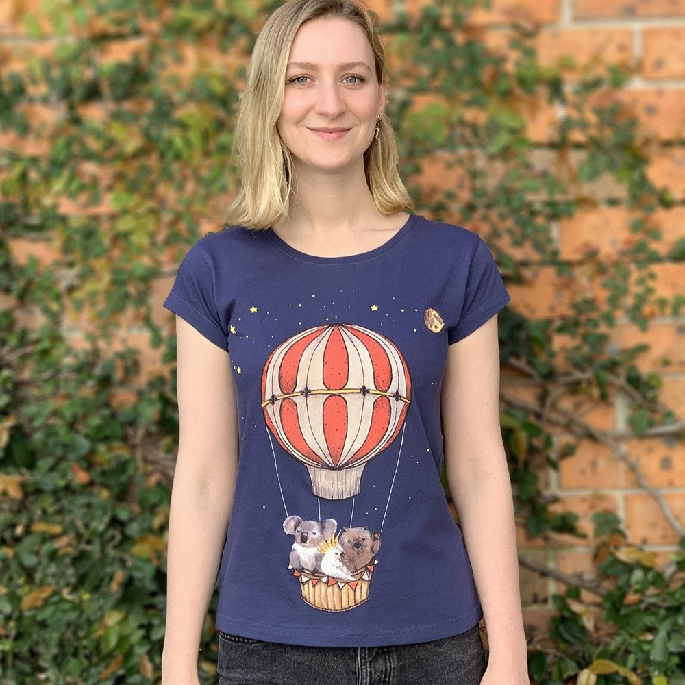 Ballooning Wombat Dusky Blue Womens Tee - Image 3