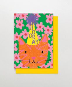  Cat With Hooray Party Hat Greeting Card (Pink Lemon)