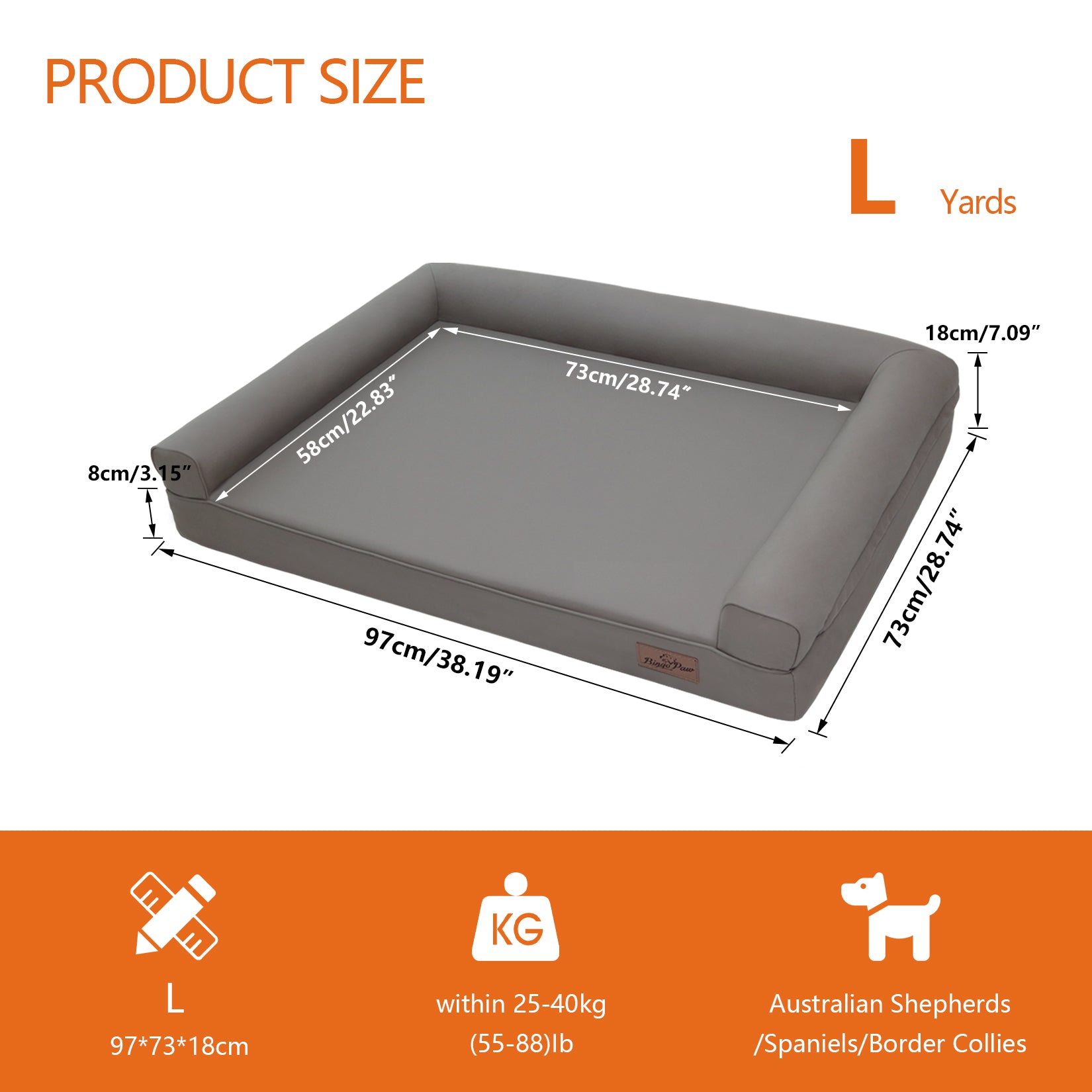 Large Orthopedic Dog Bed Pet Sofa Couch Memory Foam Waterproof Cover Bed Gray - Image 3