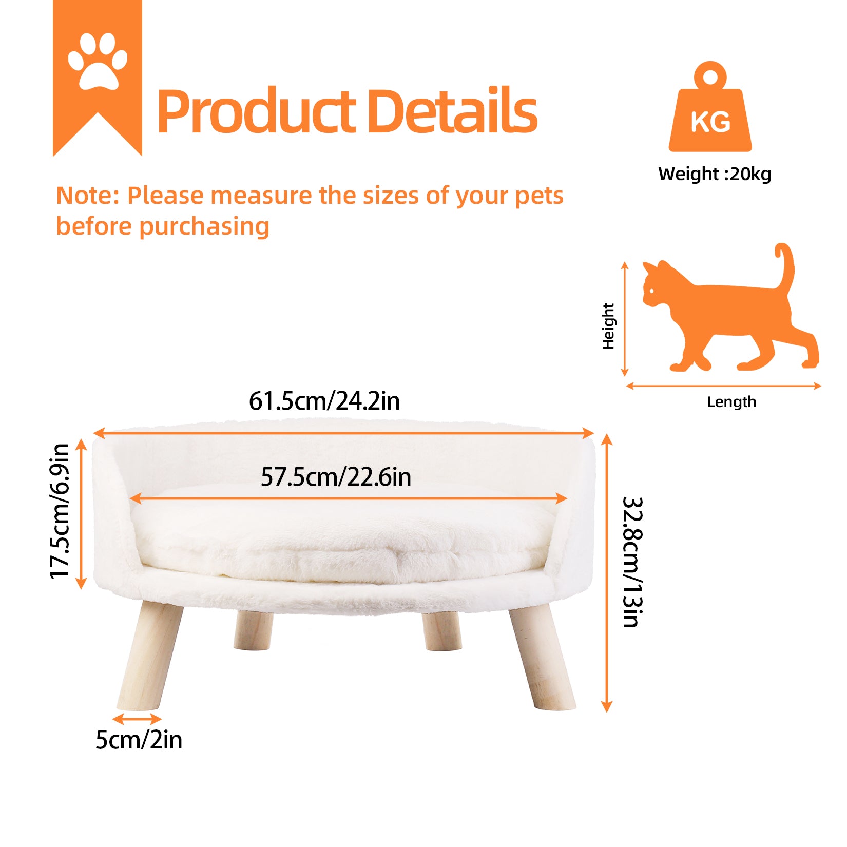 Luxury Pet Soft Warm Bed Wood Legs with Washable Cushion Pad - Image 5