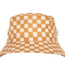 Checkmate Wide Brim Bucket Hat Caramel and Cream