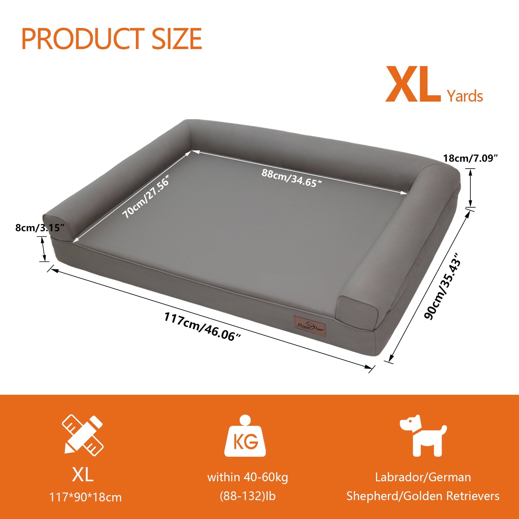 Large Orthopedic Dog Bed Pet Sofa Couch Memory Foam Waterproof Cover Bed Gray - Image 5