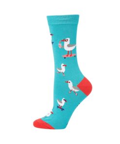  Womens Seaside Seagull Teal Bamboo Sock