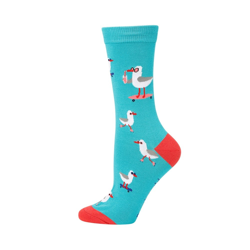 Womens Seaside Seagull Teal Bamboo Sock