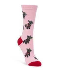  Womens Scotty Dog Pink And Grey Marle Bamboo Sock
