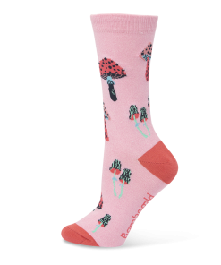  Womens Enchanted Mushrooms Pink Marle Bamboo Sock