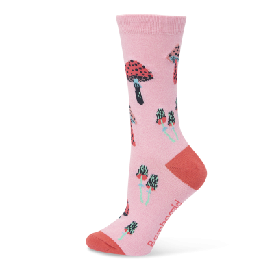 Womens Enchanted Mushrooms Pink Marle Bamboo Sock