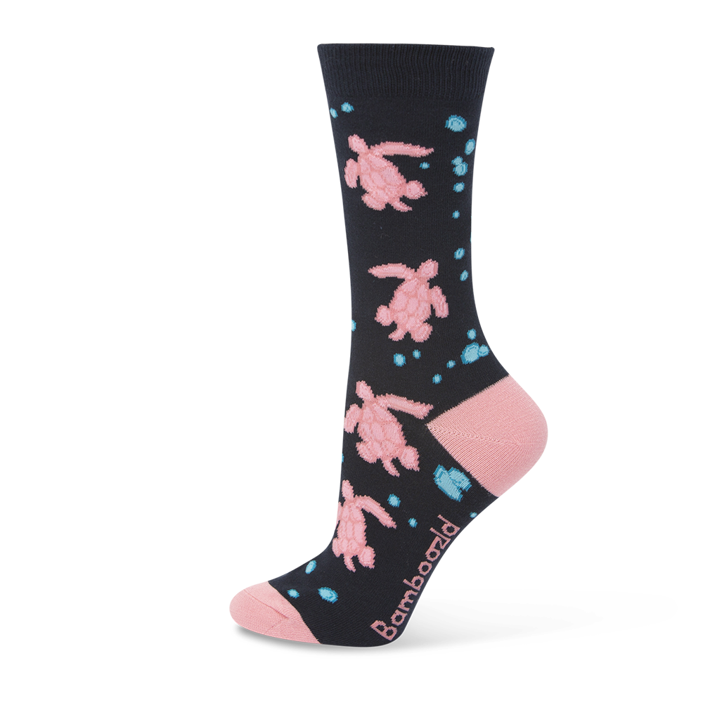 Womens Sea Turtle Navy Bamboo Sock
