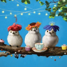  Greeting Card Flower Hat Birds