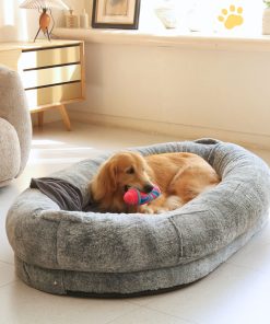 Giant Oval Dog Bed Extra Large Dog Bed for You and Pets Warm Sleeping Bed Grey