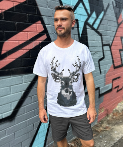 Pixel Deer White Mens Tee