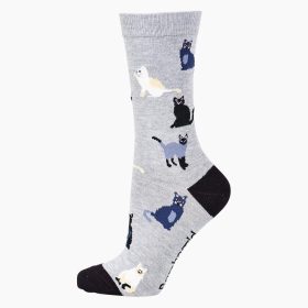  Womens Cats Grey Bamboo Sock