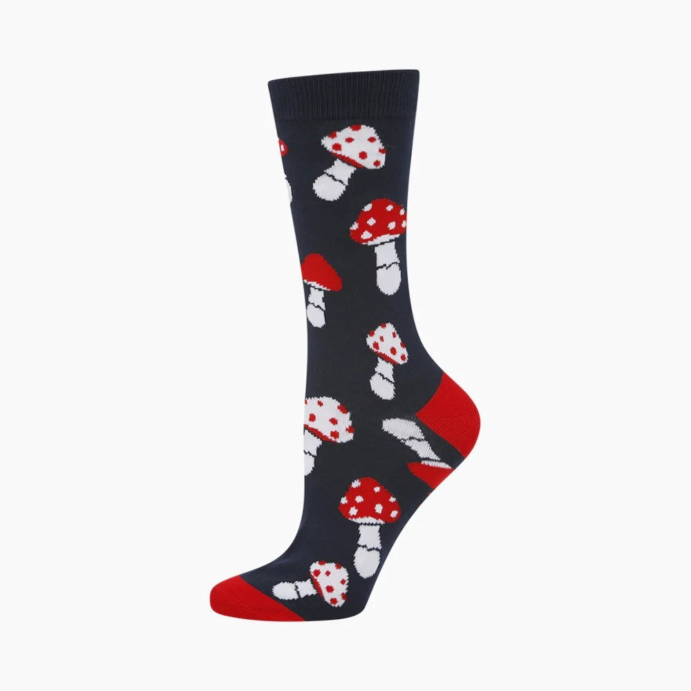 Womens Shrooms Navy Bamboo Sock